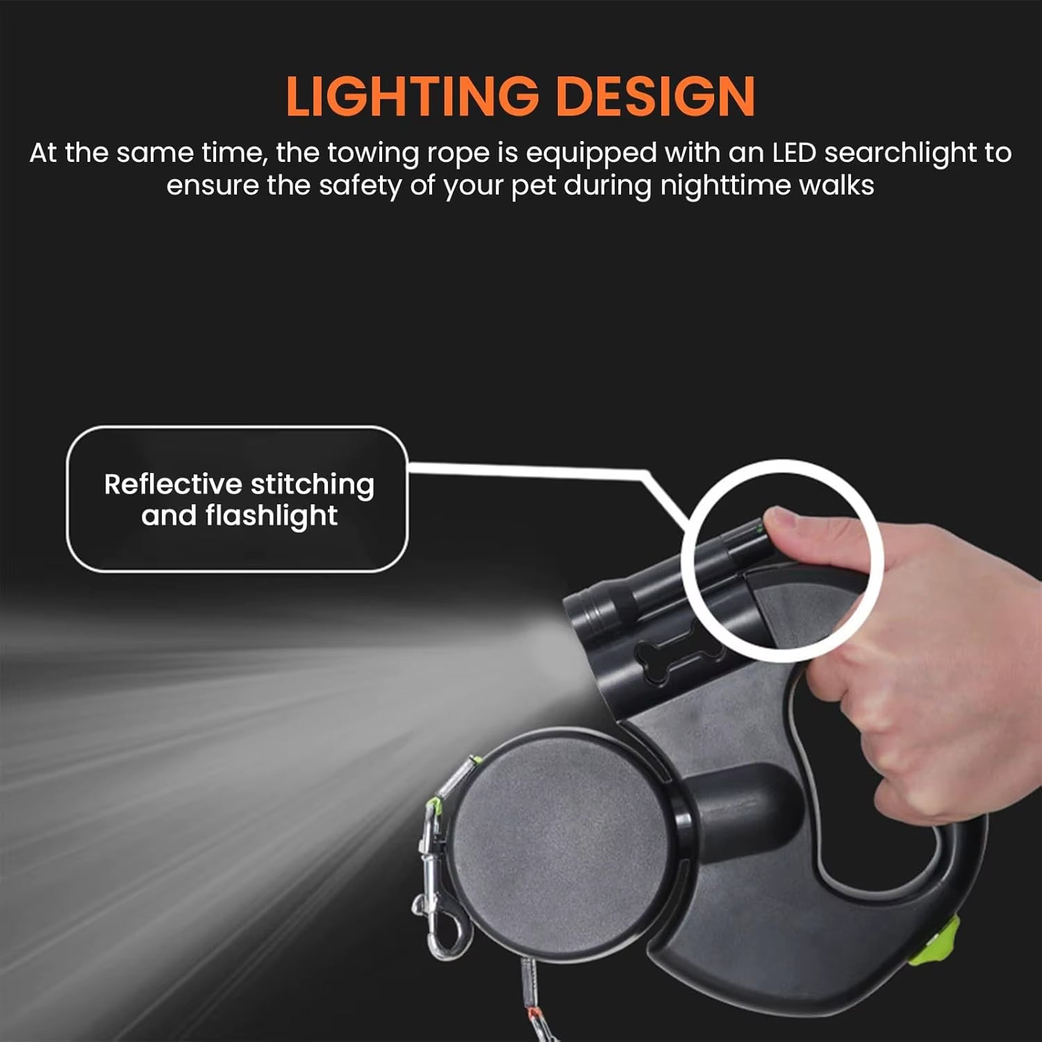 Retractable Dual Pet Doggie Leash with 360° Rotating LED Light Independent Braking Anti-Tangle Clip with 3M Reflective Leads