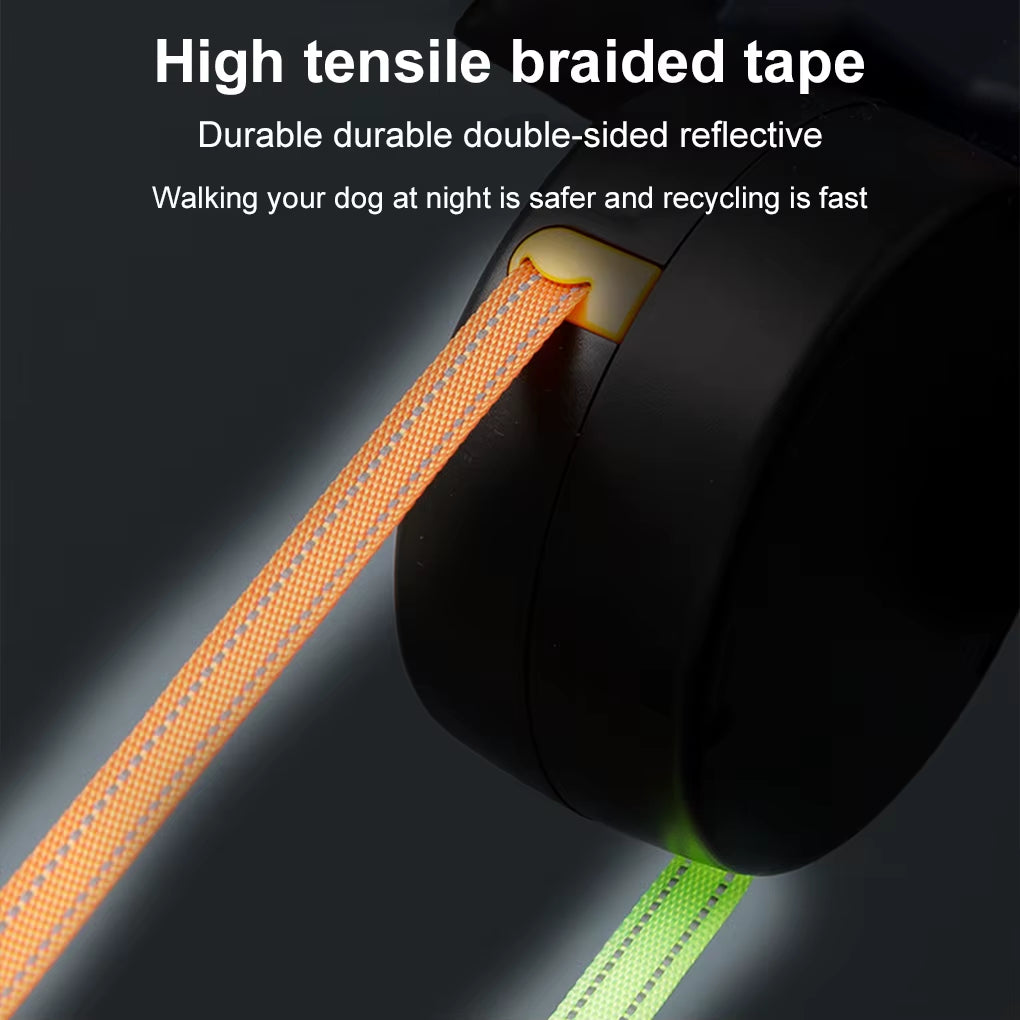 Retractable Dual Pet Doggie Leash with 360° Rotating LED Light Independent Braking Anti-Tangle Clip with 3M Reflective Leads